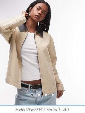 Mango Beige Bomber Jacket with Black Contrast Collar 100% cotton